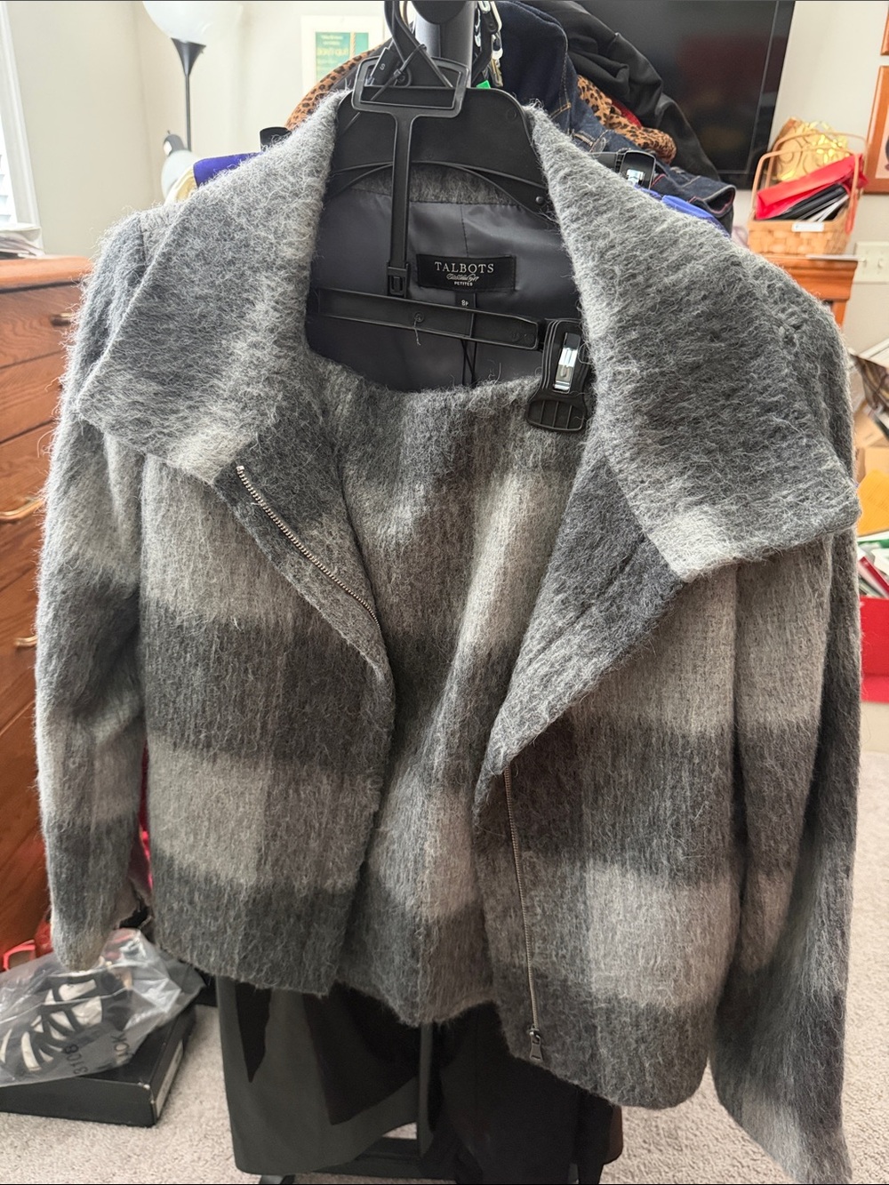 Talbots Gray Ombre Striped Teddy Jacket